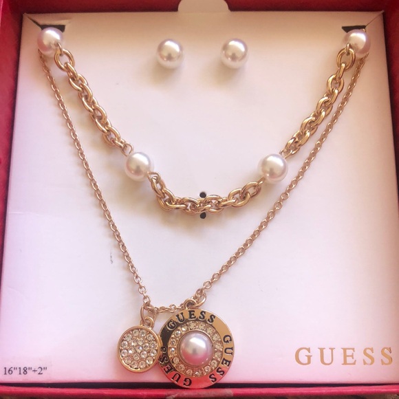 Guess Gold and Pearl Charm Necklace Set - Picture 1 of 1